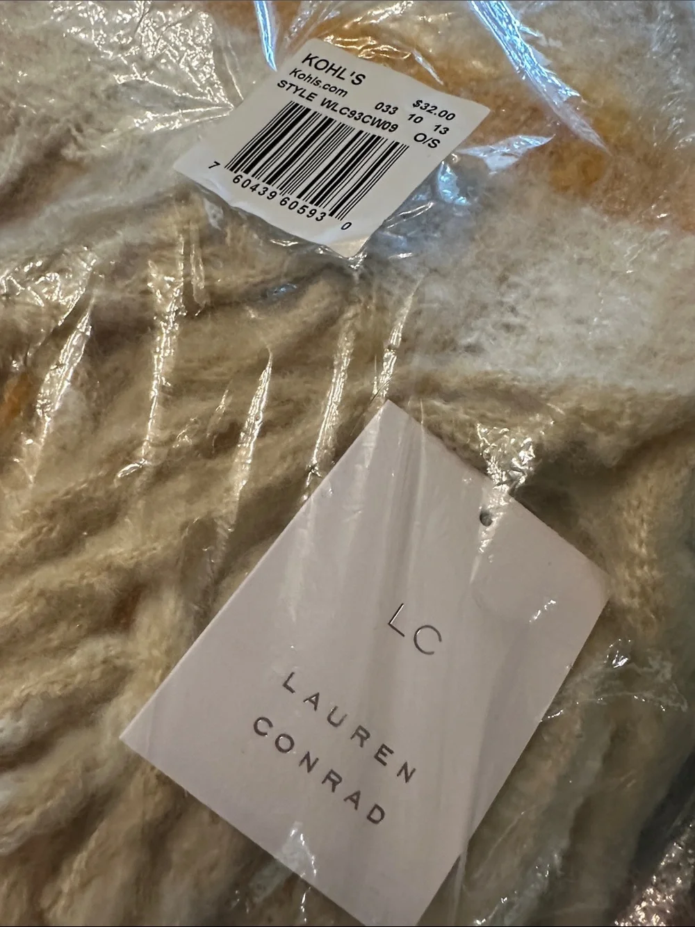 LC Lauren Conrad Cream Scarf, Wrap with Mustard Accent Stripe